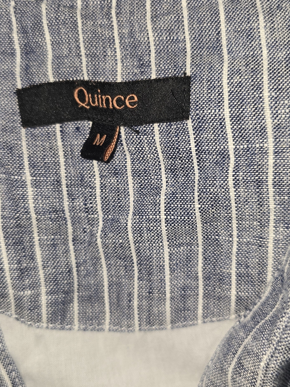 Quince Linen Tiered Maxi Dress In Chambray Stripe Sime M - Picture 8 of 11